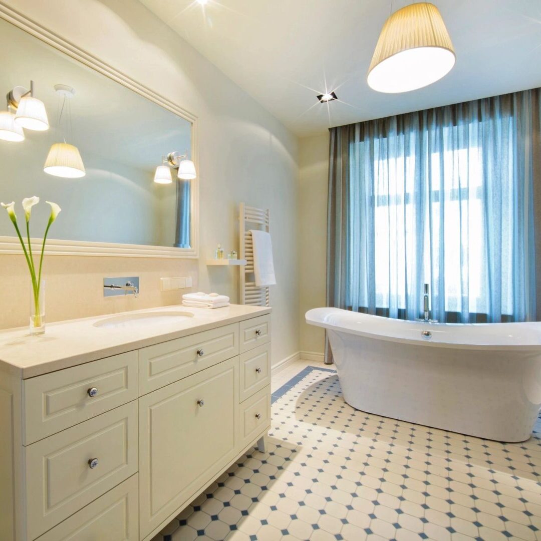 Elegant bathroom with freestanding tub.